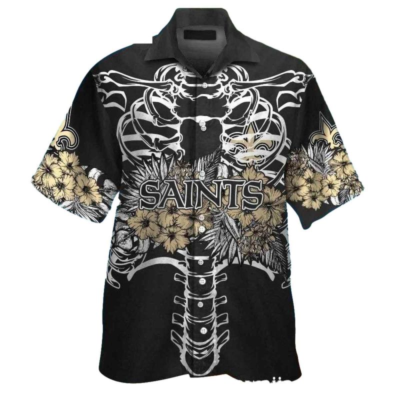 New Orleans Saints Skeleton Halloween Hawaiian Shirt 1