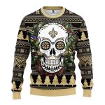 New Orleans Saints Skull Flower Ugly Sweater