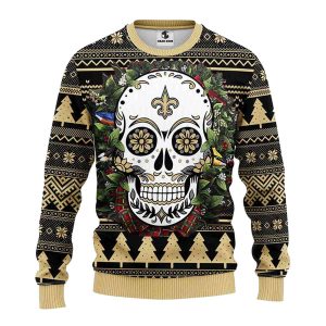 New Orleans Saints Skull Flower Ugly Sweater