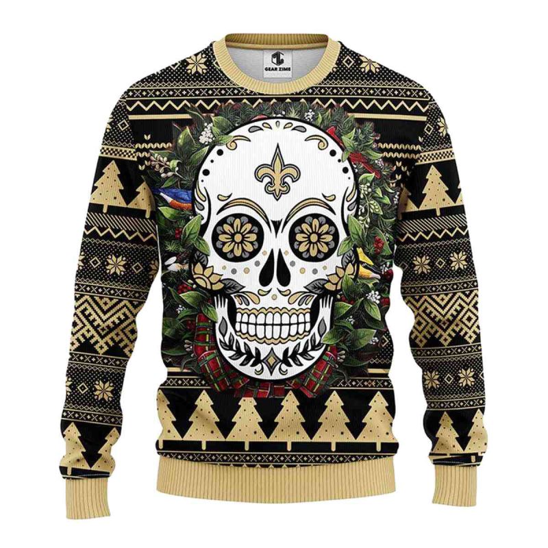 New Orleans Saints Skull Flower Ugly Sweater 1