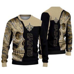 New Orleans Saints Skull Swirl Gold Black AOP Sweatshirt