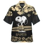 New Orleans Saints Snoopy Floral Black And Gold Design Hawaiian Shirt