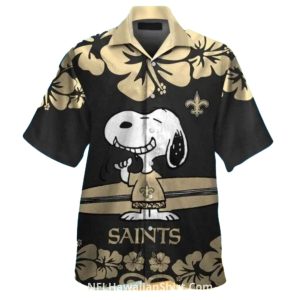 New Orleans Saints Snoopy Floral Black And Gold Design Hawaiian Shirt