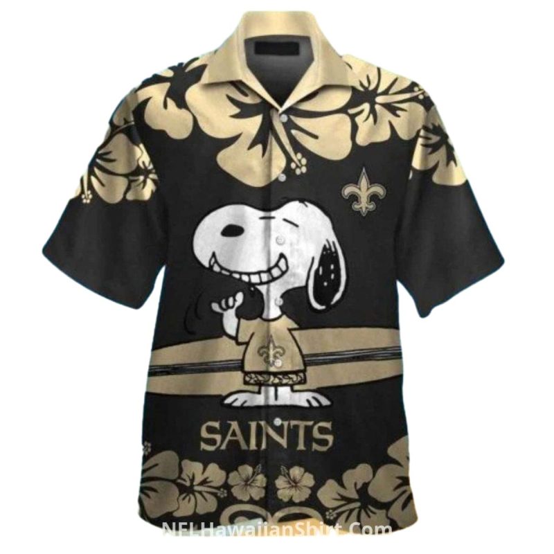New Orleans Saints Snoopy Floral Black And Gold Design Hawaiian Shirt 1