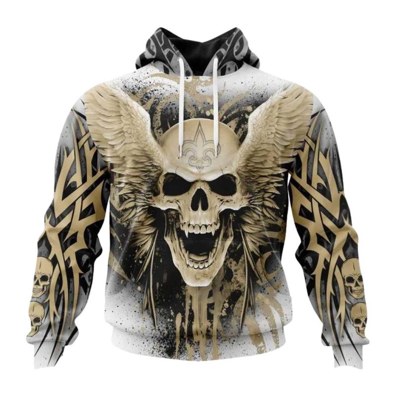 New Orleans Saints Special Kits With Angel Skull Gold Aop Hoodie 1