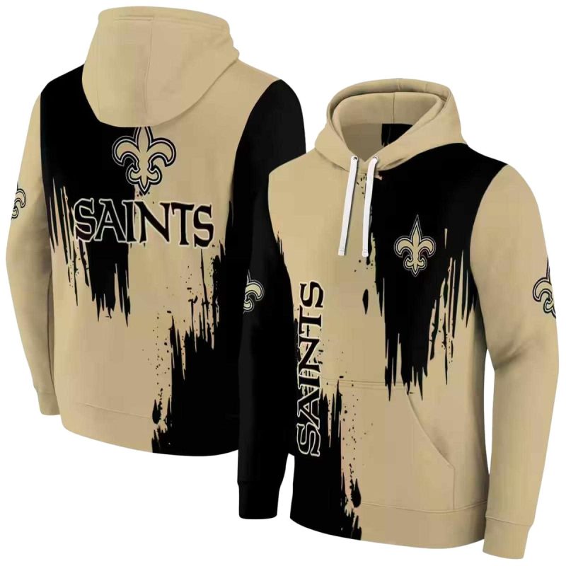 New Orleans Saints Splatter Effect Gold And Black Aop Hoodie 1