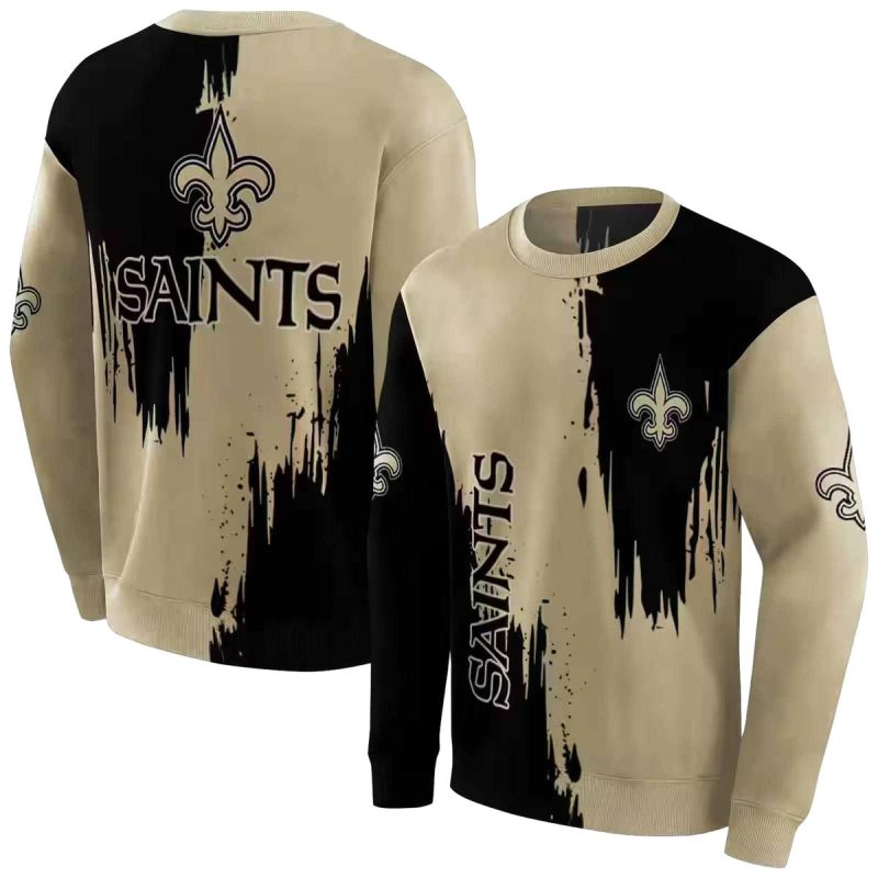 New Orleans Saints Splatter Effect Gold And Black Aop Sweatshirt 1