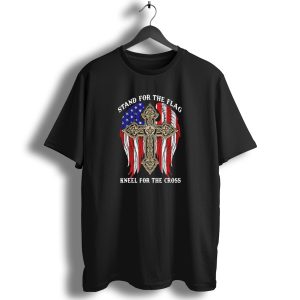 New Orleans Saints Stand For The Flag Kneel For The Cross American Flag Cross T Shirt