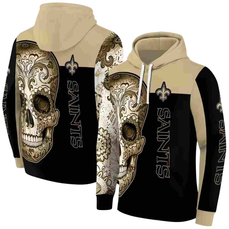 New Orleans Saints Sugar Skull Gold Black Aop Hoodie 1