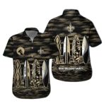 New Orleans Saints Surfboard Beach Theme Black And Gold Hawaiian Shirt