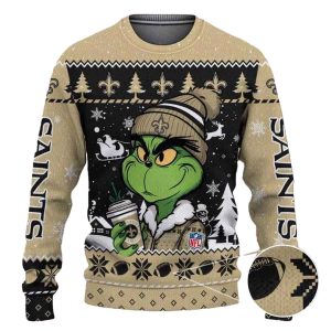 New Orleans Saints The Grinch Drink Coffee Ugly Sweater