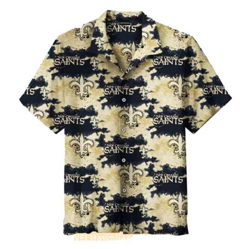 New Orleans Saints Tie Dye Gold And Black Hawaiian Shirt 1