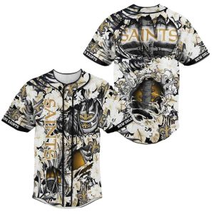 New Orleans Saints Tropical And Skeleton Halloween Baseball Jersey