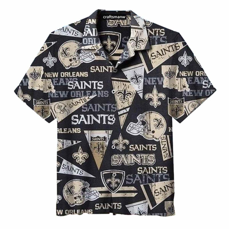 New Orleans Saints Vintage Black Hawaiian Shirt 1