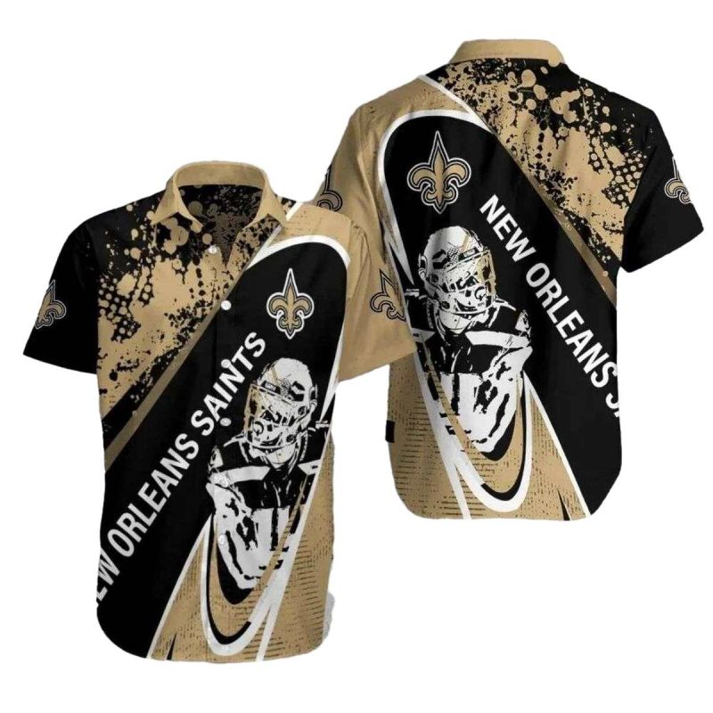 New Orleans Saints Warrior Retro Black And Gold Hawaiian Shirt 1