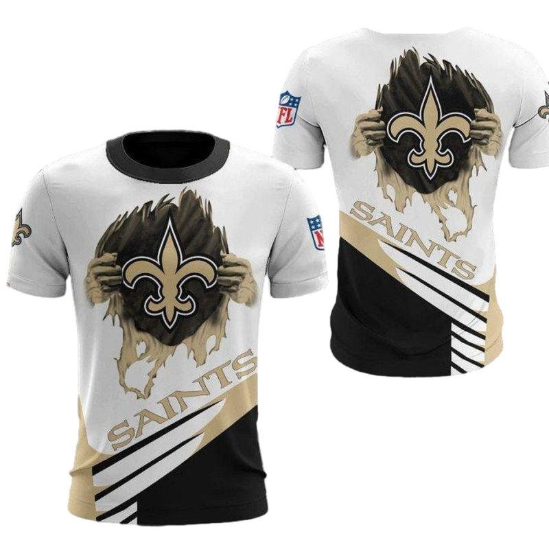 New Orleans Saints White Golden Logo In My Heart Aop T Shirt 1