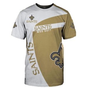 New Orleans Saints White Golden Who Dat AOP T Shirt