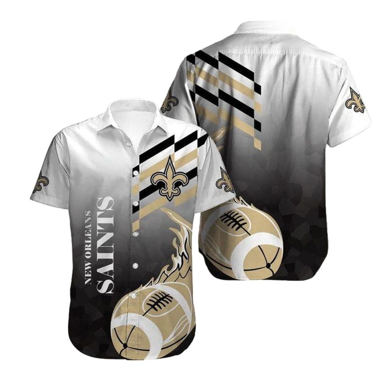 New Orleans Saints White Grey Flame Ball Hawaiian Shirt 1