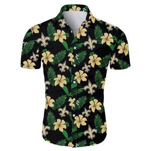 New Orleans Saints ropical Flower Summer Black Hawaiian Shirt