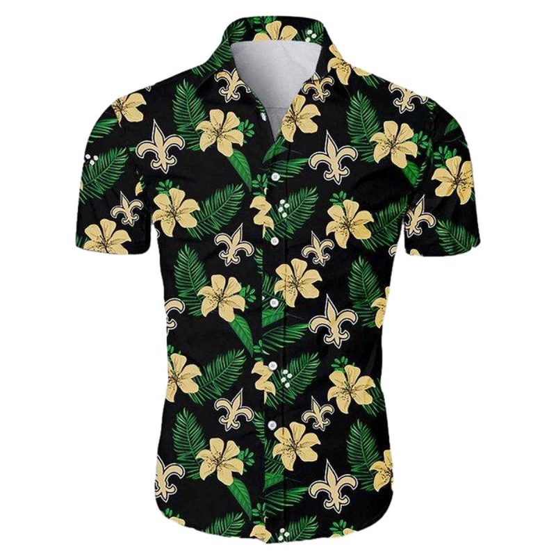 New Orleans Saints Ropical Flower Summer Black Hawaiian Shirt 1