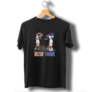 New York Knicks Buffalo Bills Cityscape Collaboration With Ewing And Smith Signatures T-Shirt