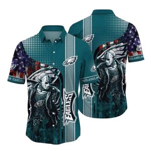 Jason Voorhees Philadelphia Eagles American Flag Halloween Hawaiian Shirt