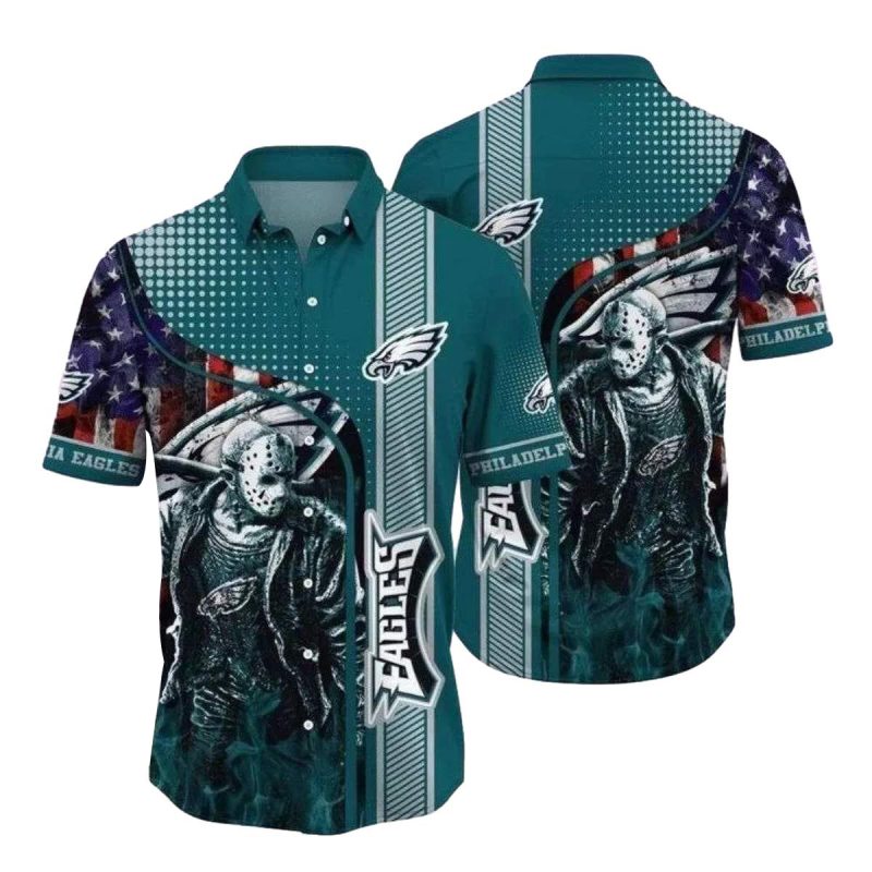 New Folder Jason Voorhees Nfl Philadelphia Eagles American Flag Halloween Hawaiian Shirt 1