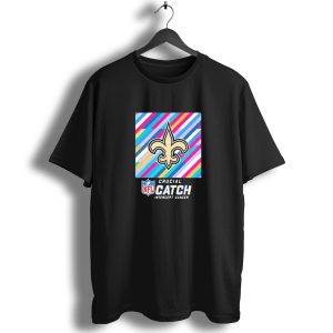 Nfl Crucial Catch Intercept Cancer New Orleans Saints 2024 Fleur De Lis Logo Multicolor Stripes T Shirt