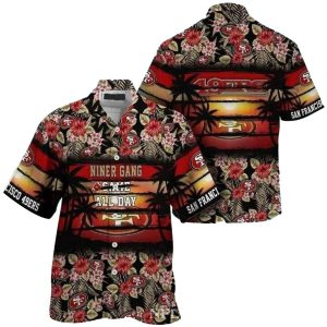 Niner Gang Paradise Black Floral 49ers Hawaiian Shirt