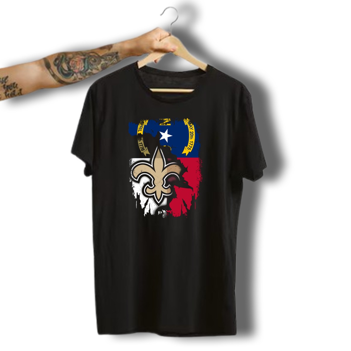 North-Carolina-Flag-With-New-Orleans-Saints-Fleur-De-Lis-T-Shirt-1_t-shirt-3_4