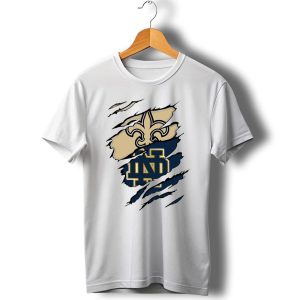 Notre Dame Irish Saints Fleur De Lis Logo Rip Effect T Shirt