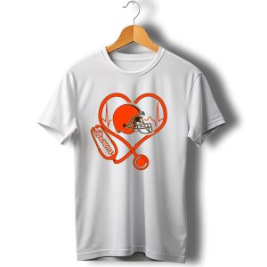Nurse Heartbeat Stethoscope Cleveland Browns Helmet T-Shirt