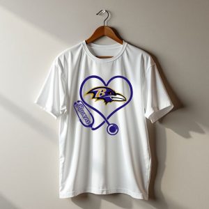 Nurse Love Baltimore Ravens Heart Stethoscope T-Shirt