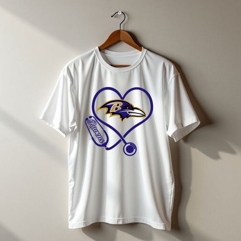 Nurse Love Baltimore Ravens Heart Stethoscope T Shirt 1 T Shirt 1