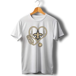 Nurse Love Saints Heartbeat Fleur De Lis Football T Shirt