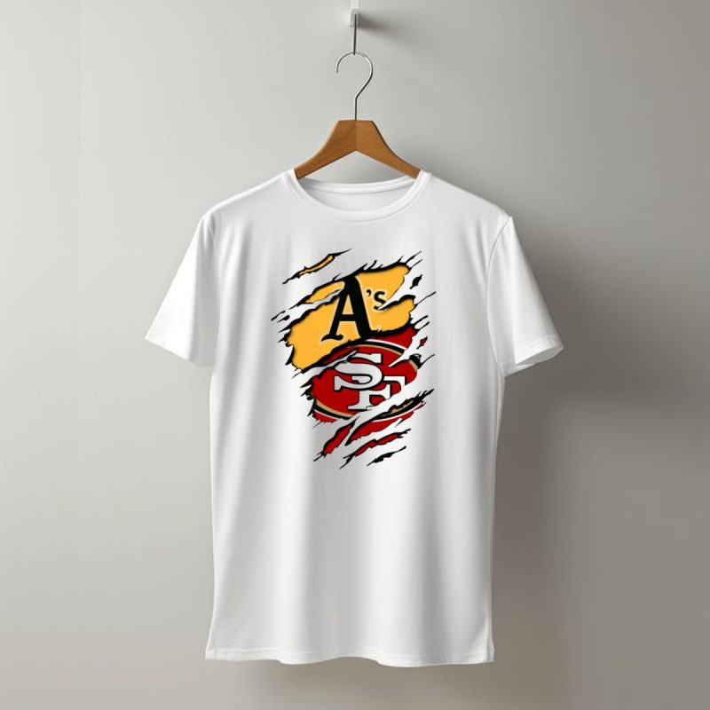 Oakland As And San Francisco 49Ers Torn Layered Logo Fusion T Shirt T Shirt 1