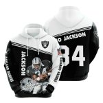 Oakland Raiders Bo Jackson No 84 Black White AOP Hoodie