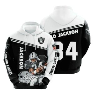 Oakland Raiders Bo Jackson No 84 Black White AOP Hoodie