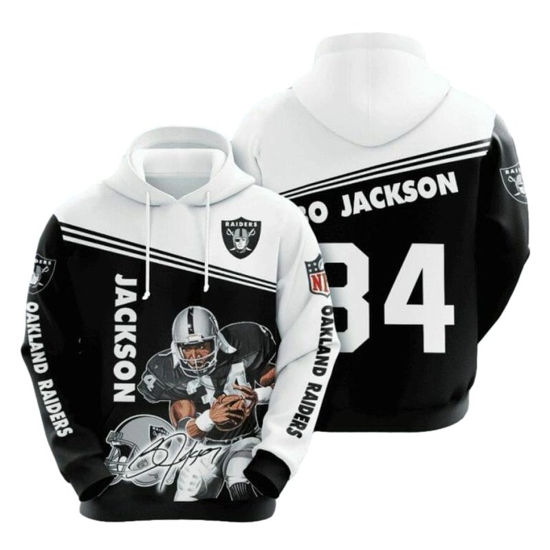 Oakland Raiders Bo Jackson No 84 Black White Aop Hoodie 1