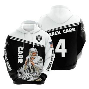 Oakland Raiders Derek Carr Black White AOP Hoodie