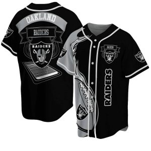 Oakland Raiders Flame Ball Black Baseball Jersey