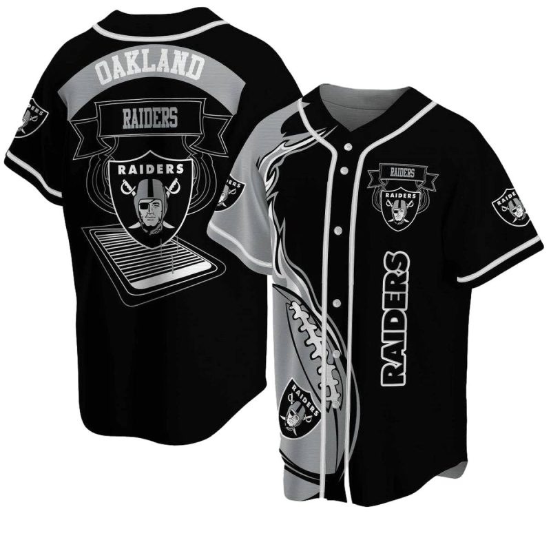 Oakland Raiders Flame Ball Black Baseball Jersey 1