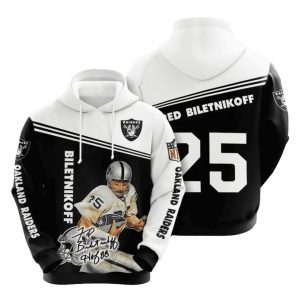 Oakland Raiders Fred Biletnikoff No 25 Black White AOP Hoodie