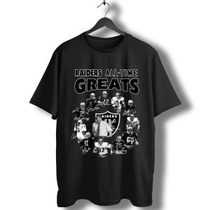 Oakland Raiders Players All Time Greats Signatures Black And White T-Shirt