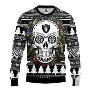 Oakland Raiders Skull Flower Ugly Christmas Sweater