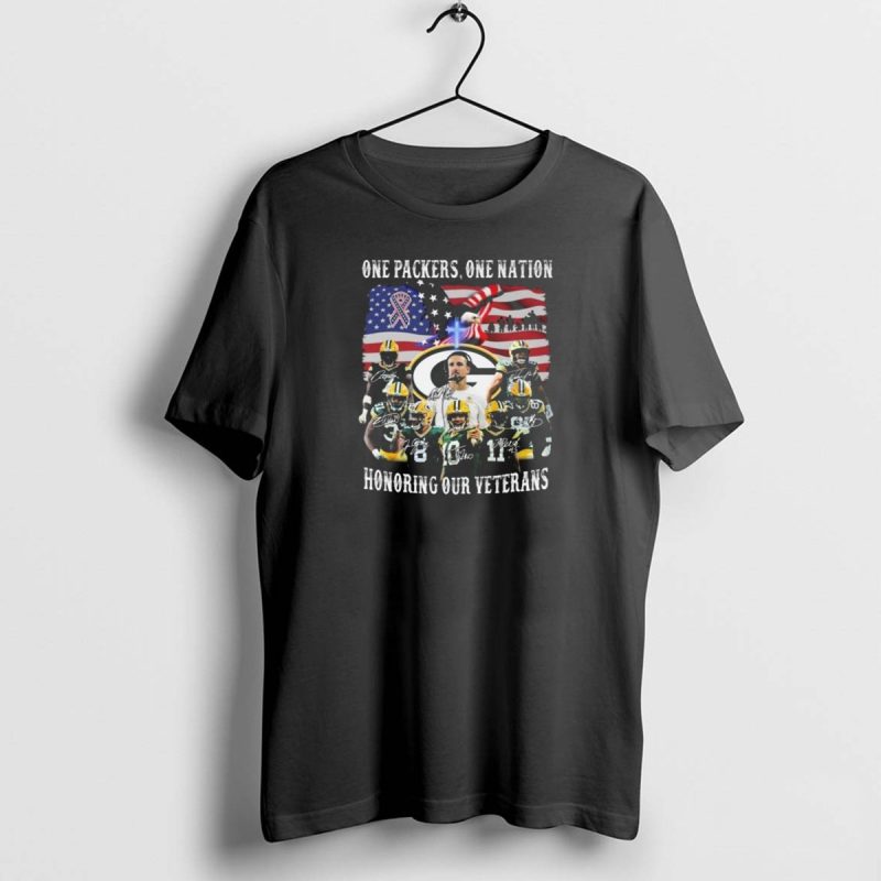 One Packers One Nation Honoring Our Veterans Green Bay Packers Flag Signatures T Shirt 1 1 T Shirt 1 1