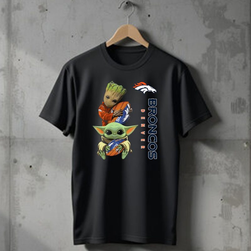 Only Today Groot And Baby Yoda Holding Broncos Football Denver Broncos T Shirt 1 T Shirt 1