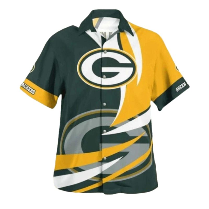 Packers Bold Geometric Stripes And Team Logo Hawaiian Shirt 1