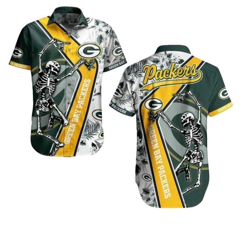 Packers Featuring Skeleton Graphic And Logo Hawaiian Shirt 1
