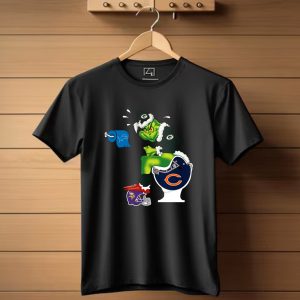 Packers Grinch Sitting On Bears Toilet Using Lions Paper With Vikings Helmet Shoes T Shirt